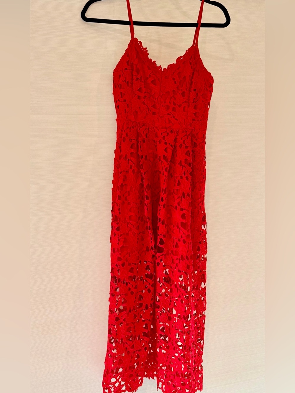 Lace Midi Dress in Scarlet Red, NWOT. Women’s XS
